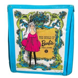 Vintage The World of Barbie Doll Case Wardrobe Blue Travel Carry 1968 READ